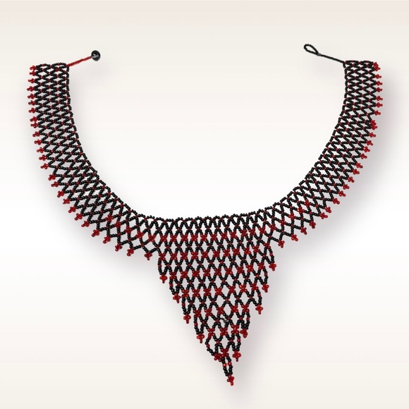 Handcrafted Needlework Glass Beaded Statement/Collar Necklace - Picture 6 of 6